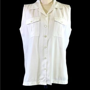 Vintage Alice Stewart Sleeveless White Button-Down Blouse – Size Medium